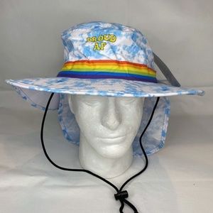 Bioworld Sun Hat Win Brim Neck Protection Blue Floral Rainbow Pattern NWT